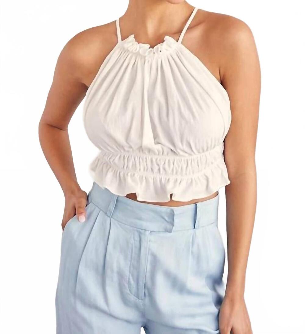 NEW IDEM DITTO ruched halter neck summer top in white